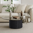 Smoked Glass Coffee Table Series with Ripple Texture and Wood Base