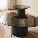 Smoked Glass Coffee Table Series with Ripple Texture and Wood Base