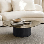 Smoked Glass Coffee Table Series with Ripple Texture and Wood Base