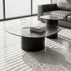 Smoked Glass Coffee Table Series with Ripple Texture and Wood Base