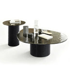 Smoked Glass Coffee Table Series with Ripple Texture and Wood Base