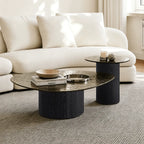 Smoked Glass Coffee Table Series with Ripple Texture and Wood Base Main Product Image