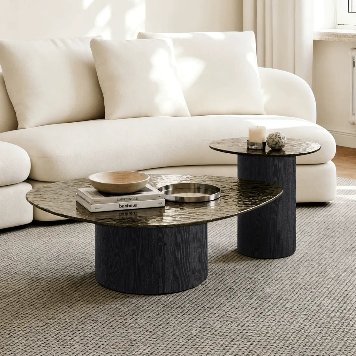 Smoked Glass Coffee Table Series with Ripple Texture and Wood Base Main Product Image