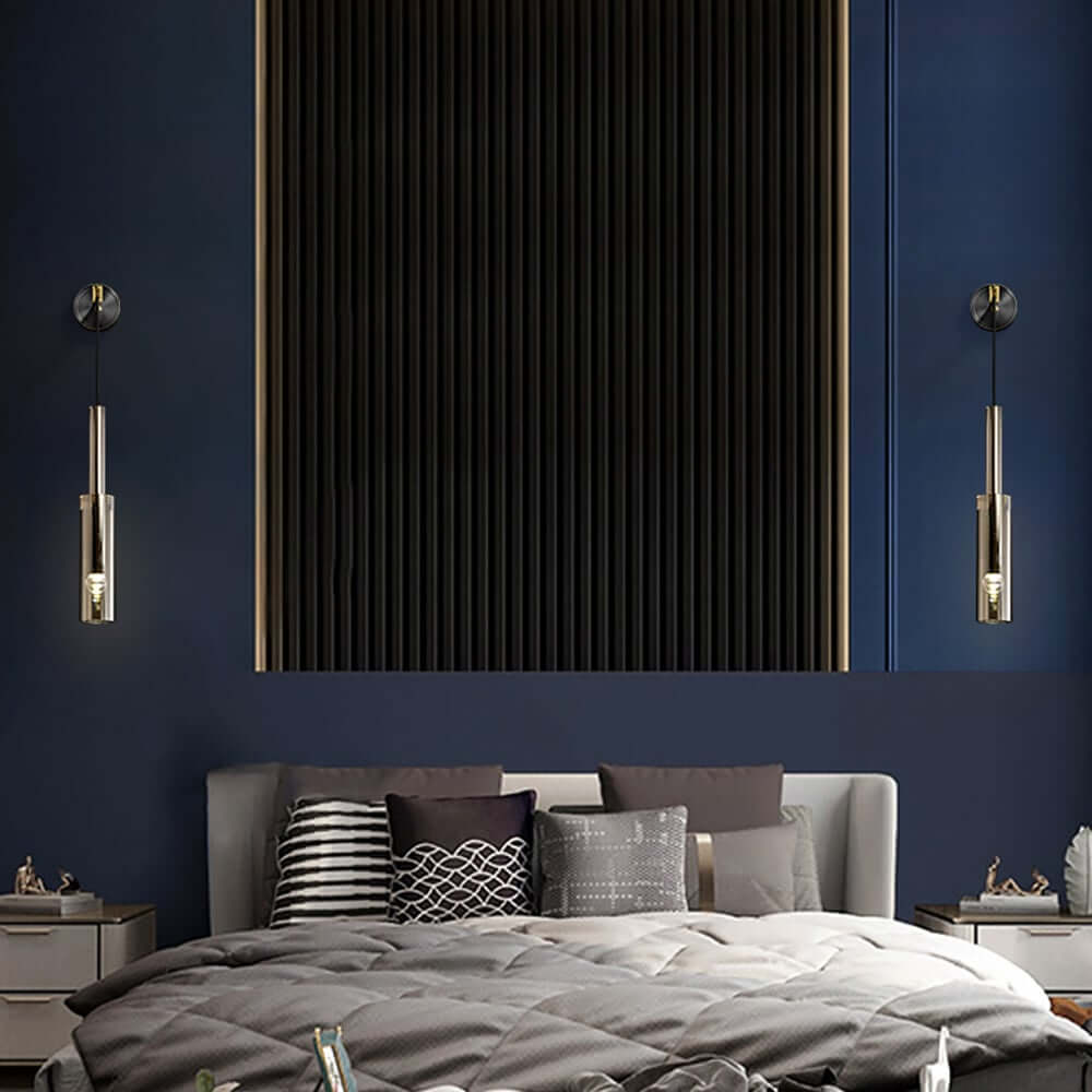 Smokey Gray Modern Aluminum Armed Sconce with Black Acrylic Shade