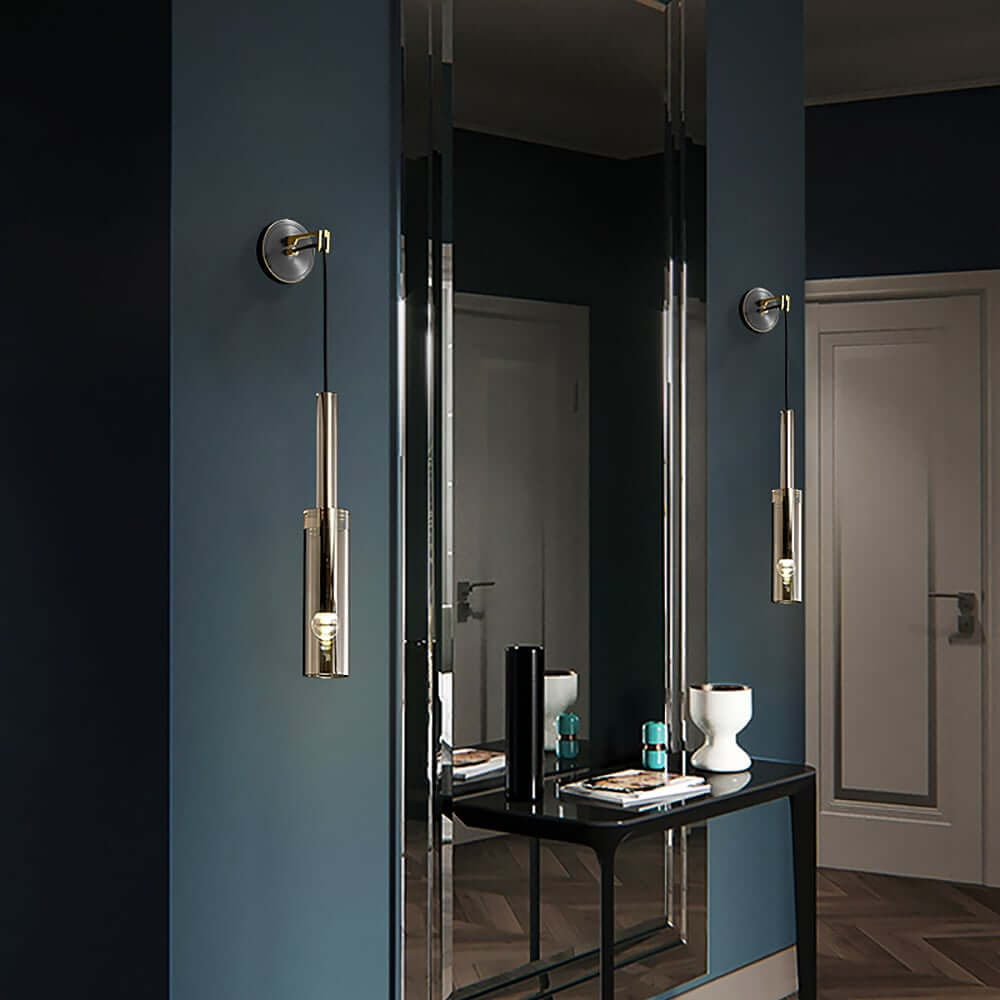 Smokey Gray Modern Aluminum Armed Sconce with Black Acrylic Shade