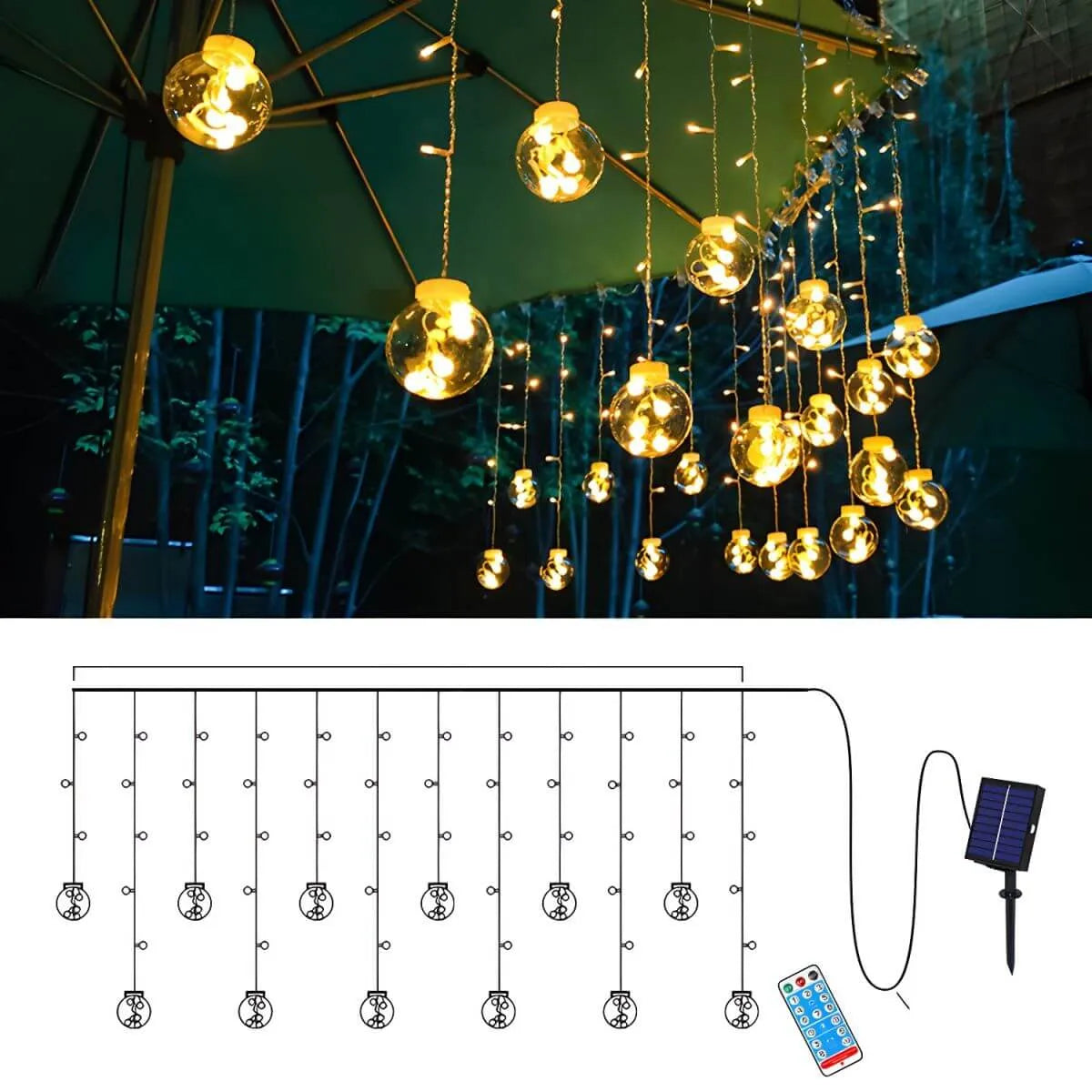 Solar-Powered Clear Acrylic Wishing Ball String Lights – Warm & Multi-Color LED