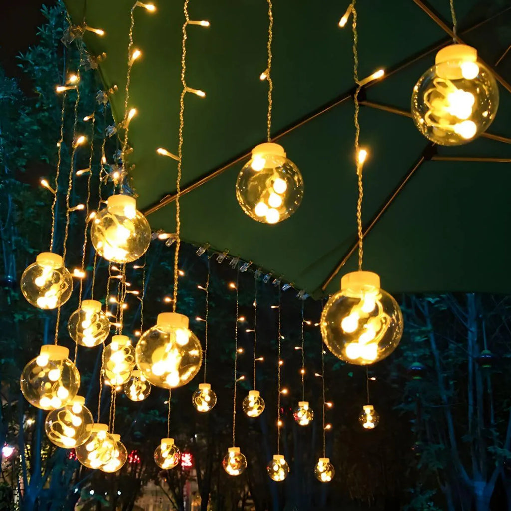 Solar-Powered Clear Acrylic Wishing Ball String Lights – Warm & Multi-Color LED