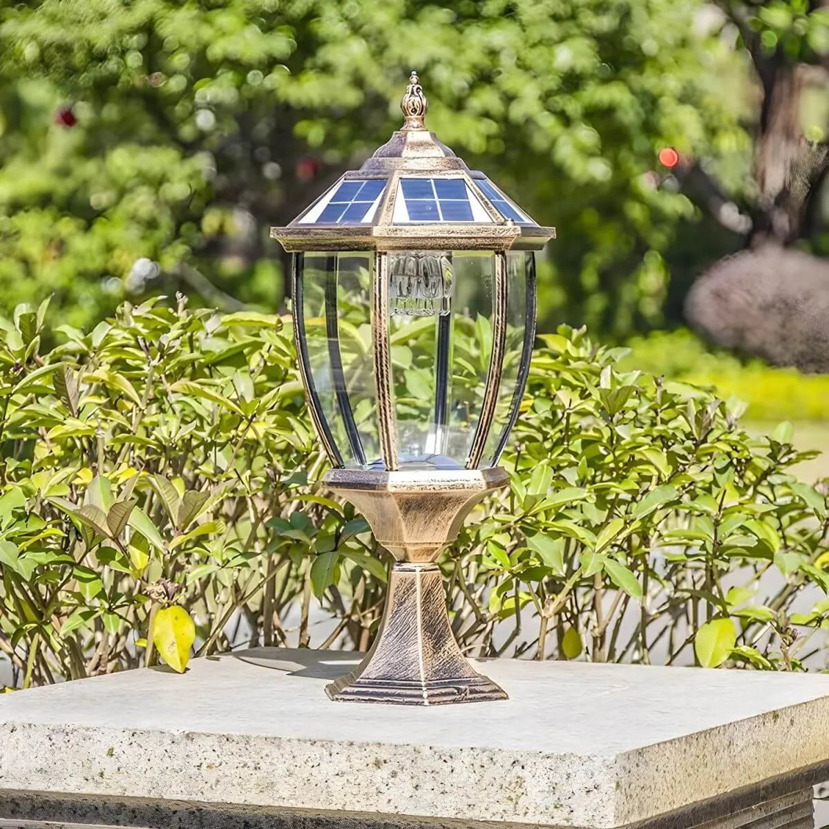 Solar-Powered Outdoor Table Lamp with LED Light – Metal & Glass Design