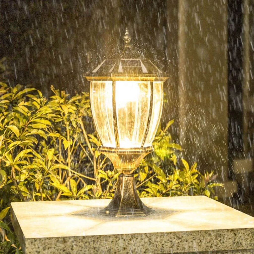 Solar-Powered Outdoor Table Lamp with LED Light – Metal & Glass Design