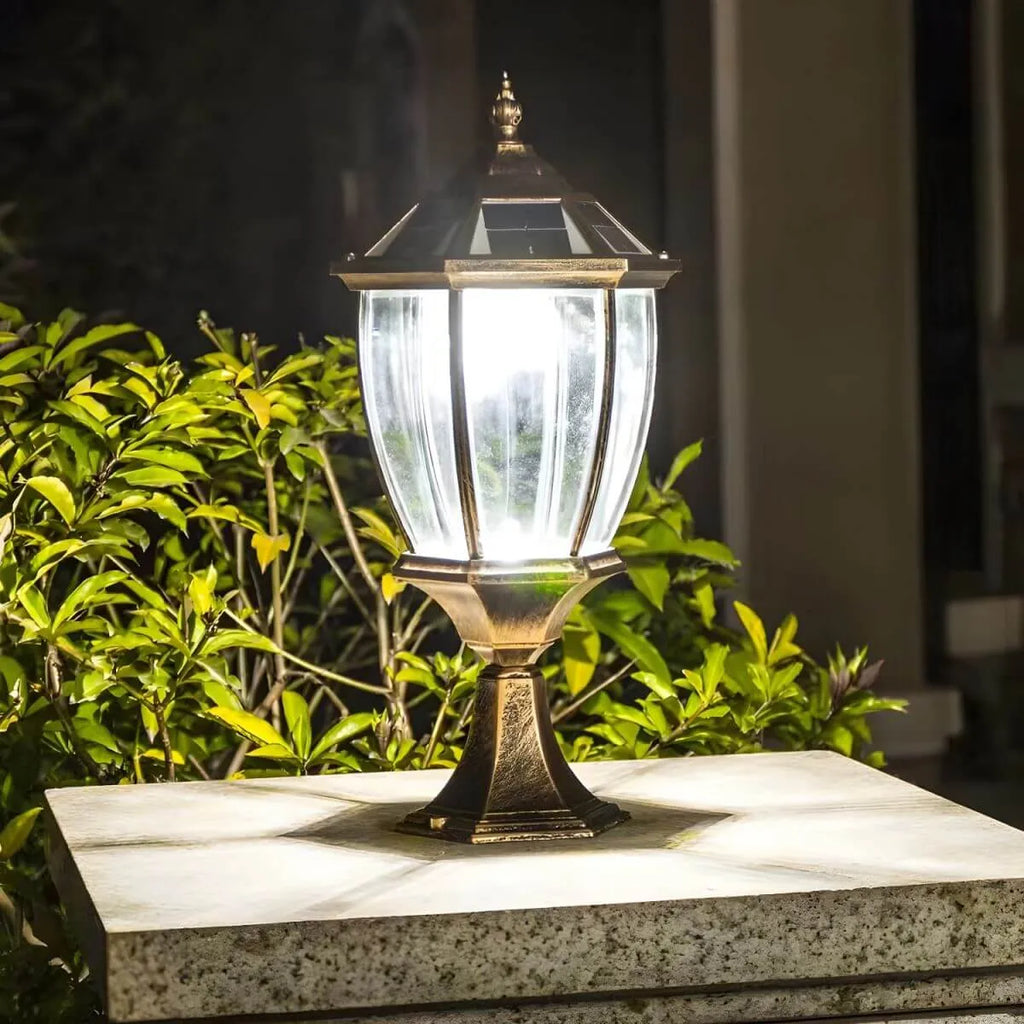 Solar-Powered Outdoor Table Lamp with LED Light – Metal & Glass Design