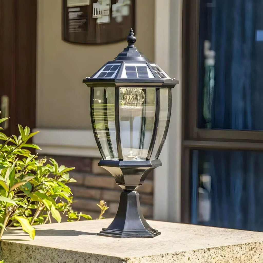Solar-Powered Outdoor Table Lamp with LED Light – Metal & Glass Design