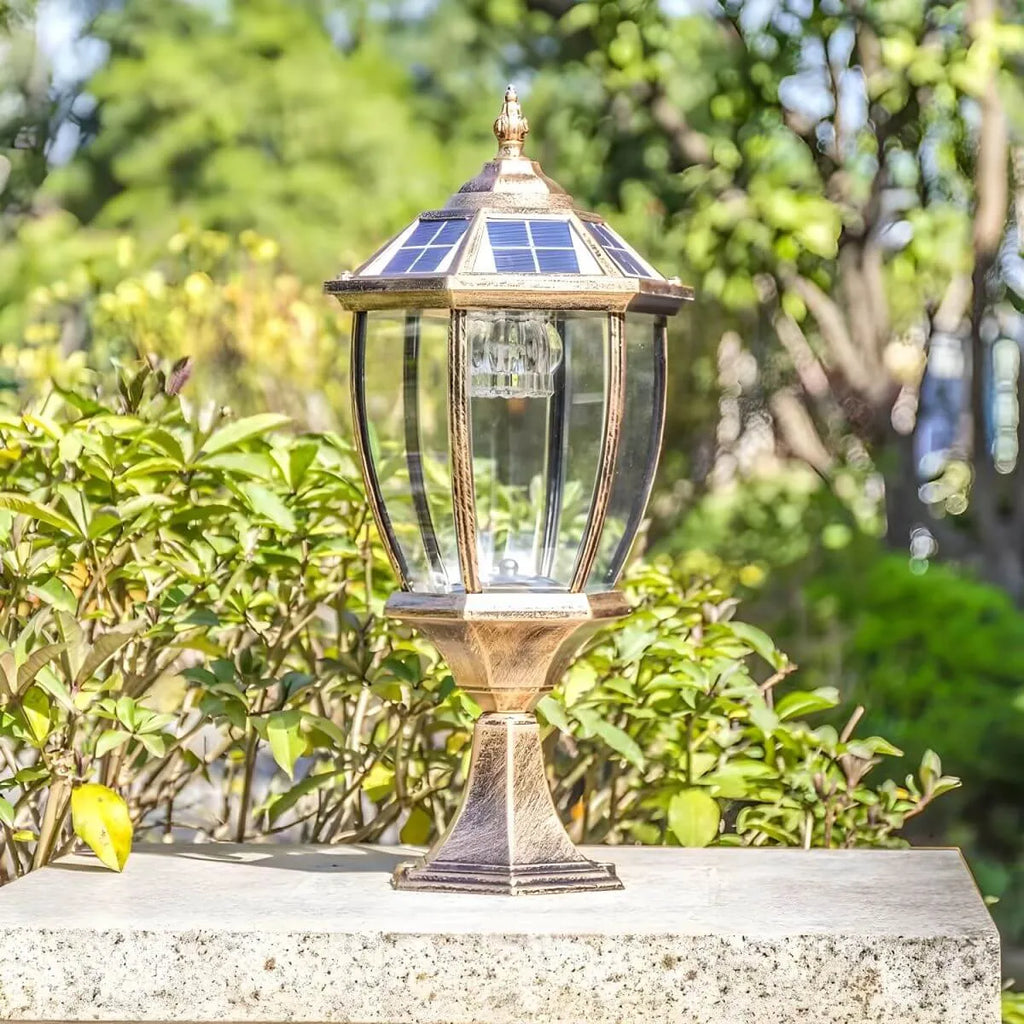 Solar-Powered Outdoor Table Lamp with LED Light – Metal & Glass Design
