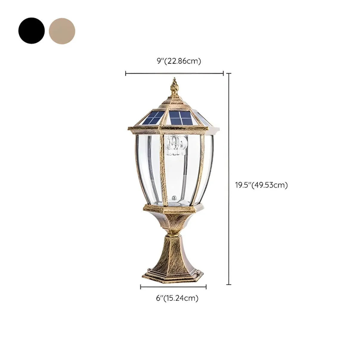 Solar-Powered Outdoor Table Lamp with LED Light – Metal & Glass Design Dimensions