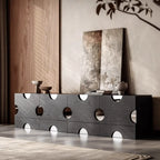 Solid Ash Wood Cabinets with Mirrored Insets and Lift-Top Hidden Storage