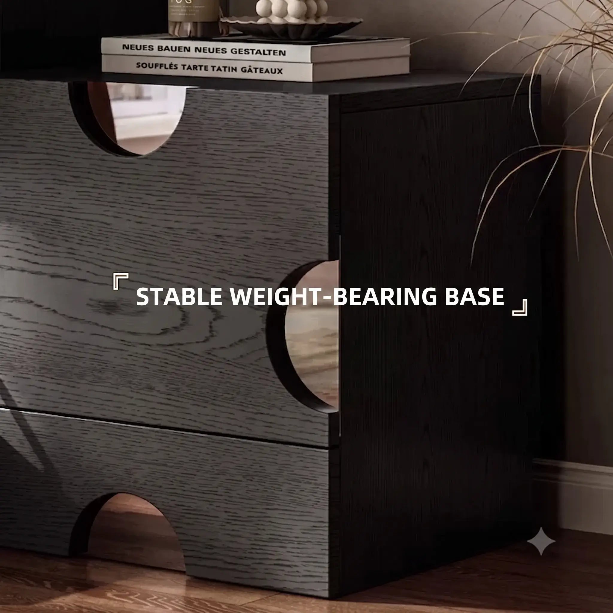 Solid Ash Wood Cabinets with Mirrored Insets and Lift-Top Hidden Storage