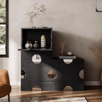 Solid Ash Wood Cabinets with Mirrored Insets and Lift-Top Hidden Storage Main Product Image