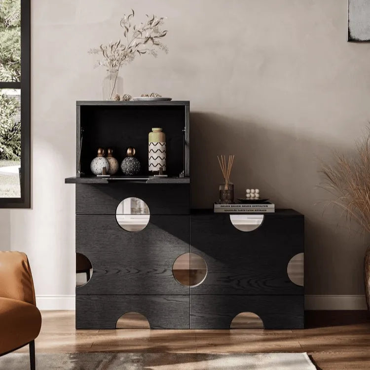 Solid Ash Wood Cabinets with Mirrored Insets and Lift-Top Hidden Storage Main Product Image