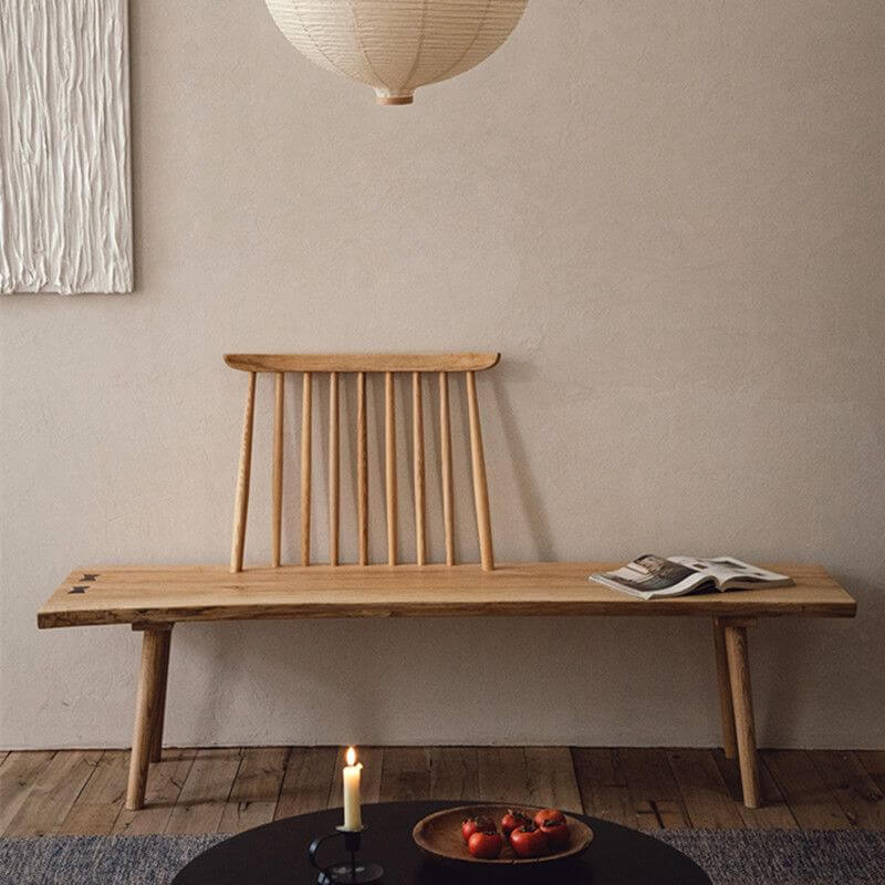 Solid Ash Wood Tall Indoor Bench with Slatted Back and Clean Lines Imagen secundaria del producto