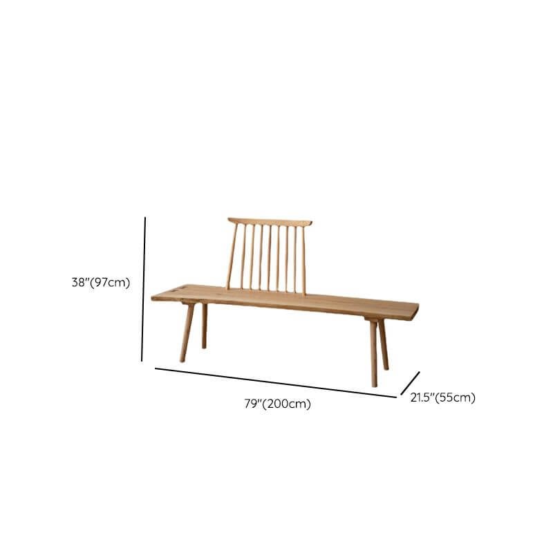 Solid Ash Wood Tall Indoor Bench with Slatted Back and Clean Lines Dimensions