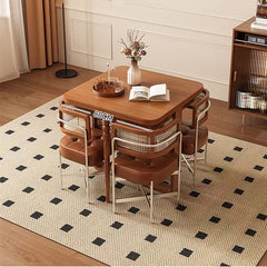 Solid Boxwood Folding Dining Table with Storage Holder