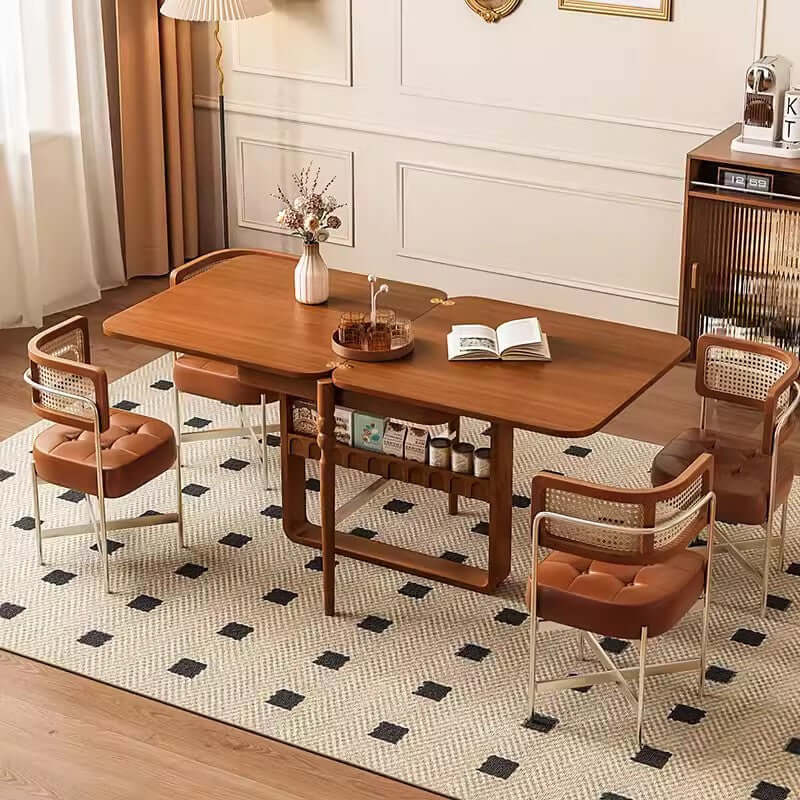 Solid Boxwood Folding Dining Table with Storage Holder Main image