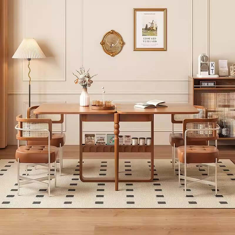 Solid Boxwood Folding Dining Table with Storage Holder
