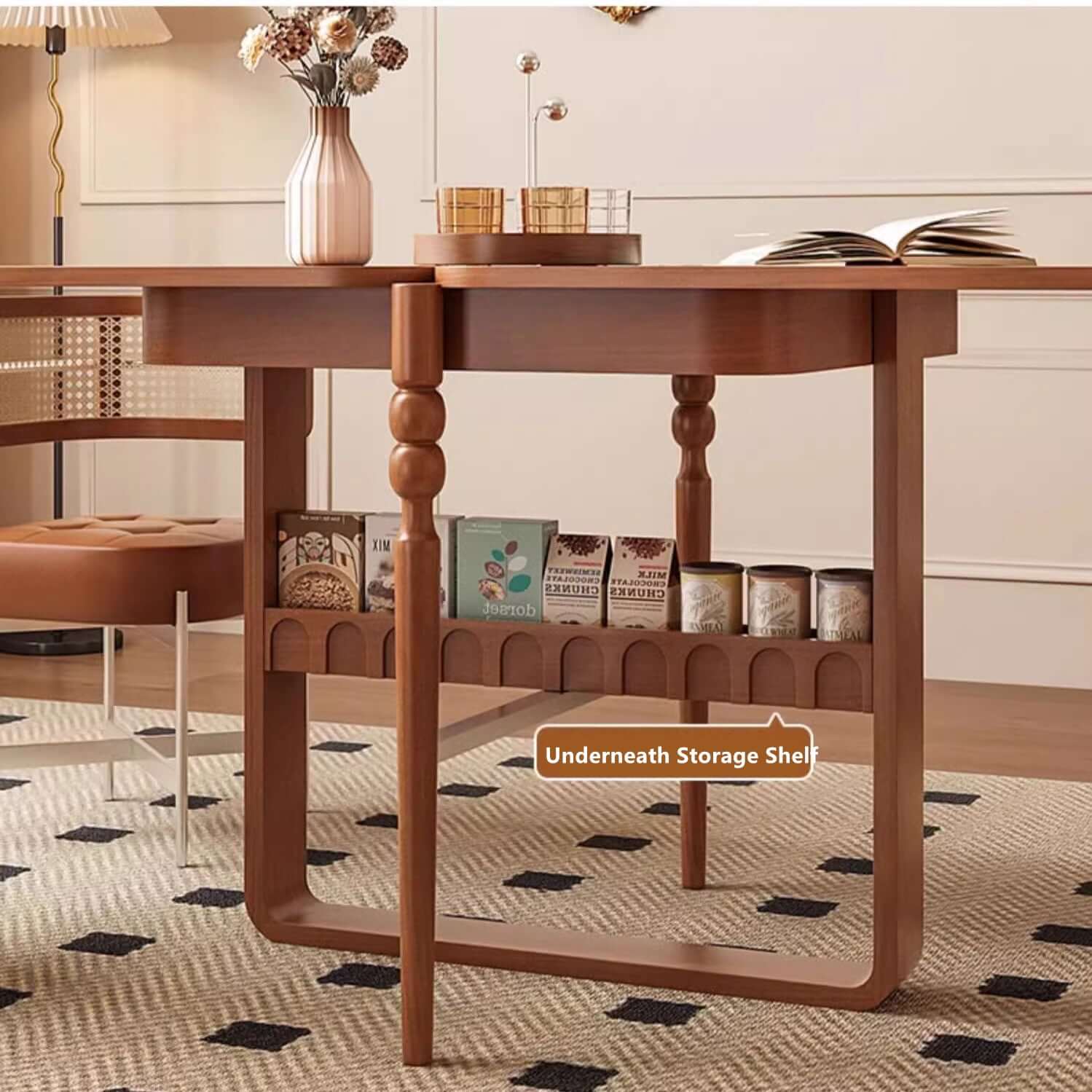 Solid Boxwood Folding Dining Table with Storage Holder
