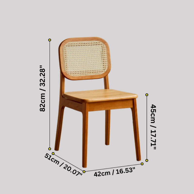 Solid Cherry Wood And Rattan Japandi Dining Chair Duo