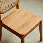 Solid Cherry Wood And Rattan Japandi Dining Chair Duo