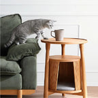 Solid Cherry Wood Cat Hideaway Side Table With Japandi Tray Top