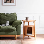 Solid Cherry Wood Cat Hideaway Side Table With Japandi Tray Top