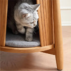 Solid Cherry Wood Cat Hideaway Side Table With Japandi Tray Top