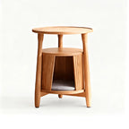 Solid Cherry Wood Cat Hideaway Side Table With Japandi Tray Top