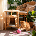 Solid Cherry Wood Cat Hideaway Side Table With Japandi Tray Top