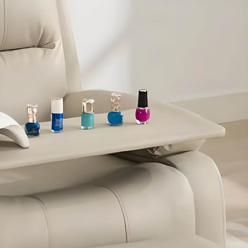 Solid Color Closed Back Leatherette Pedicure Chair in Light Gray with Hand-operated Button Recline Pedicure Chairs