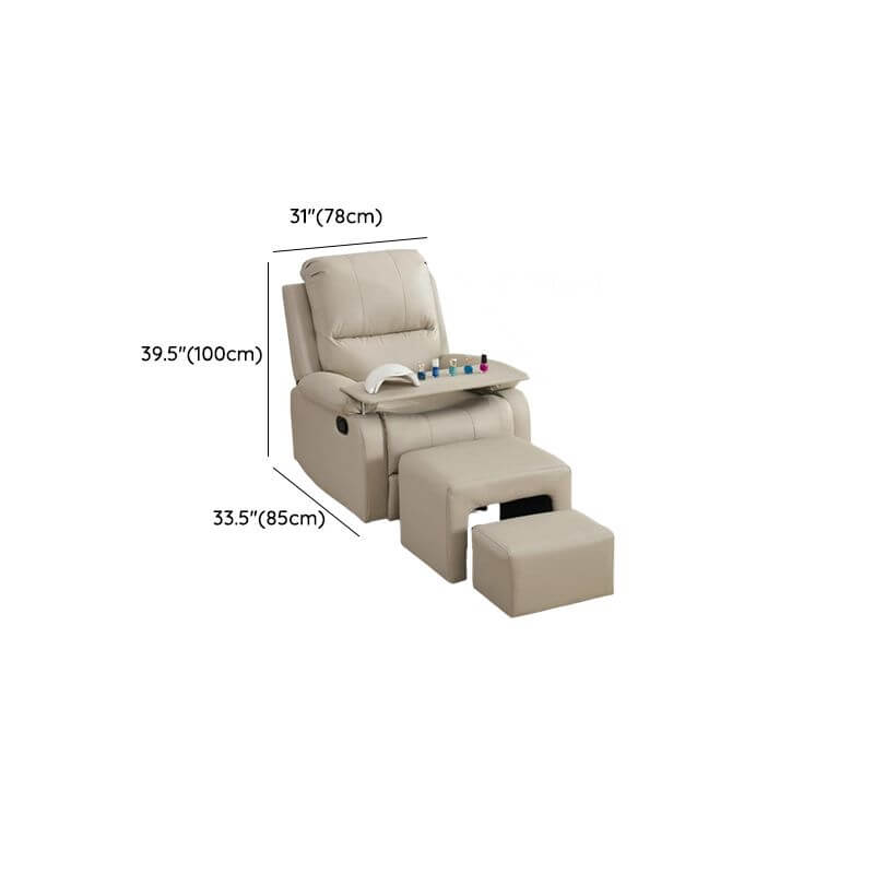 Solid Color Closed Back Leatherette Pedicure Chair in Light Gray with Hand-operated Button Recline Pedicure Chairs Dimensions