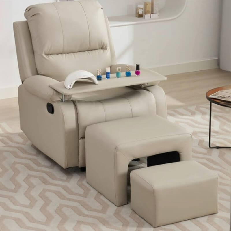 Hand Operated Button Solid Color Closed Back Leatherette Pedicure Chair in Light Gray with ...