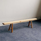 Solid Kashiwa Wood Narrow Bench with Natural Edge & A-Frame Legs