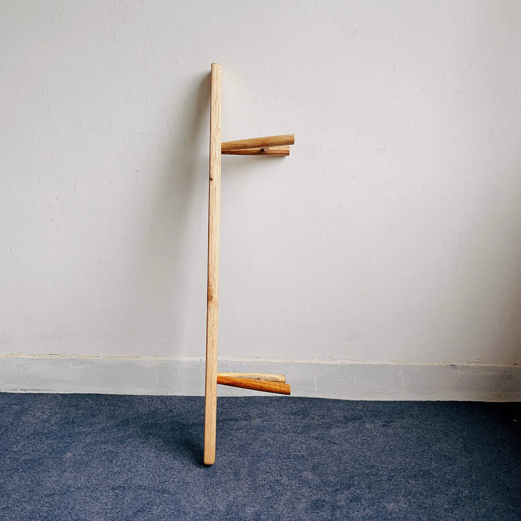 Solid Kashiwa Wood Narrow Bench with Natural Edge & A-Frame Legs