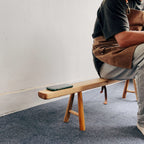 Solid Kashiwa Wood Narrow Bench with Natural Edge & A-Frame Legs