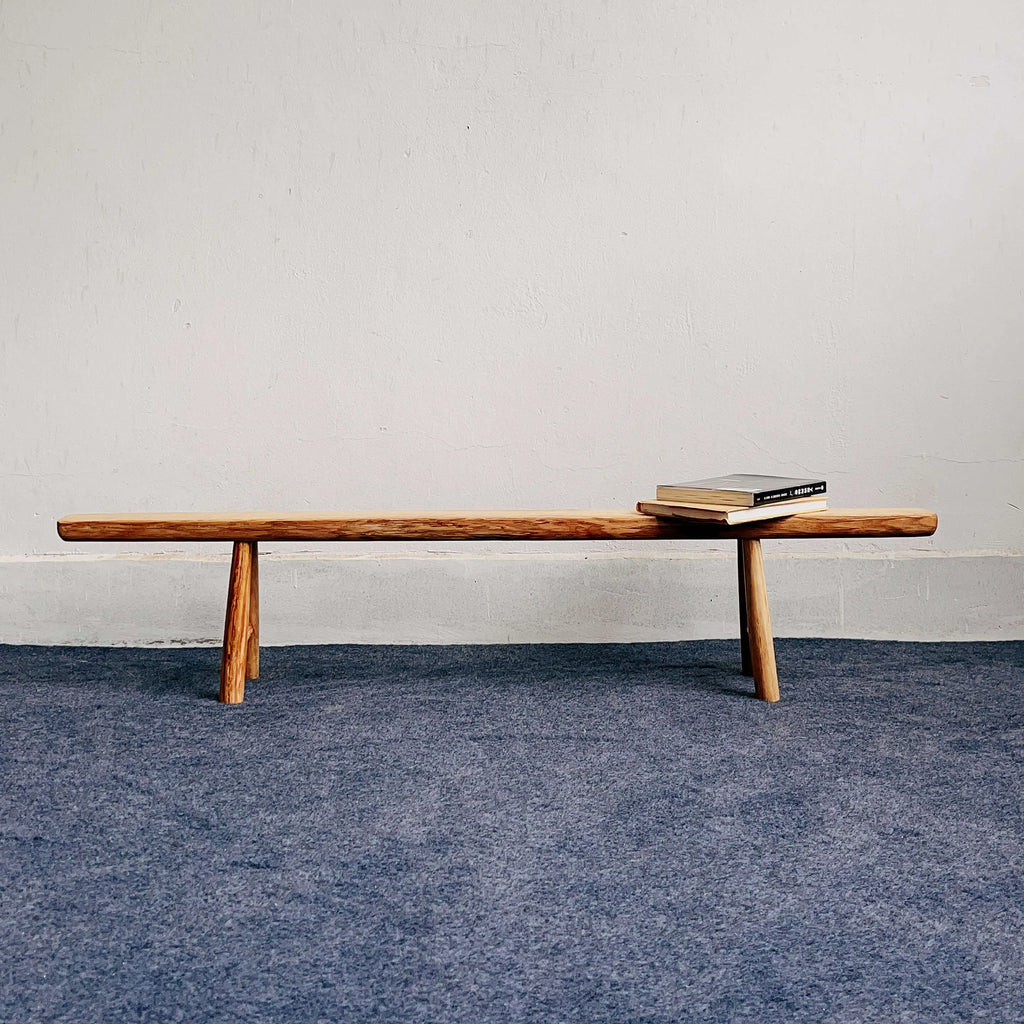 Solid Kashiwa Wood Narrow Bench with Natural Edge & A-Frame Legs Main Product Image