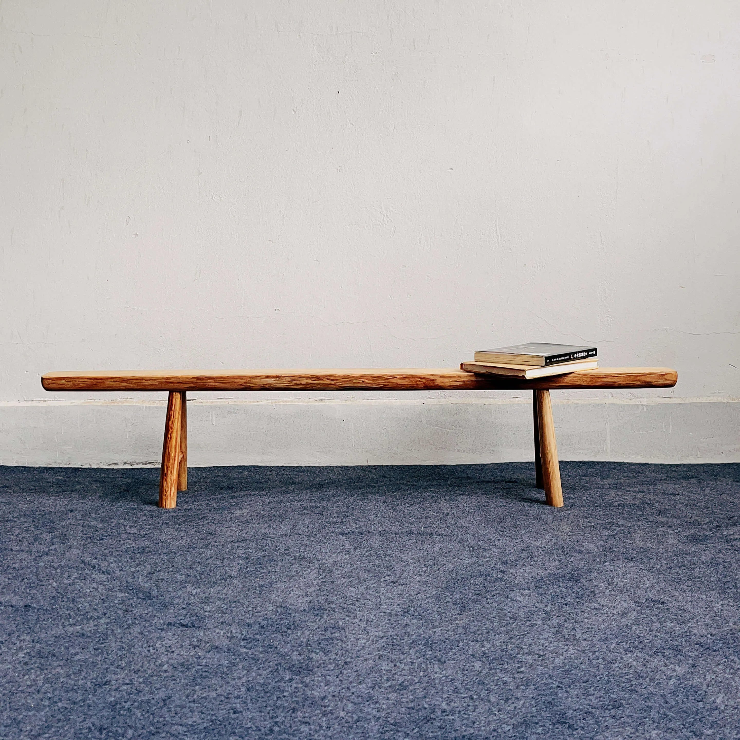 Solid Kashiwa Wood Narrow Bench with Natural Edge & A-Frame Legs Main Product Image Main image