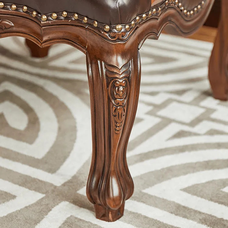 Solid Mahogany Lounge Chair with Sculptural Carved Legs and Oil-Waxed Leather