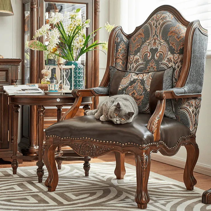 Solid Mahogany Lounge Chair with Sculptural Carved Legs and Oil-Waxed Leather