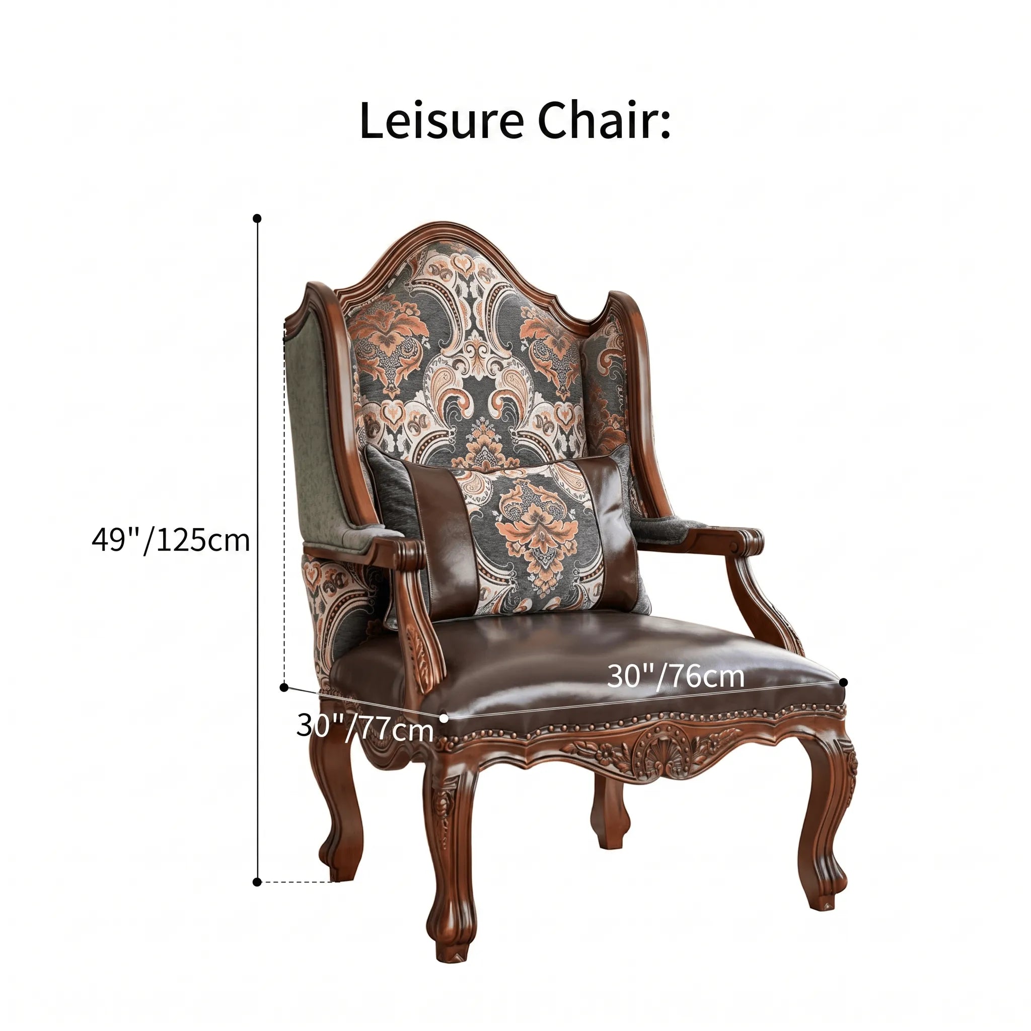 Solid Mahogany Lounge Chair with Sculptural Carved Legs and Oil-Waxed Leather Dimensions