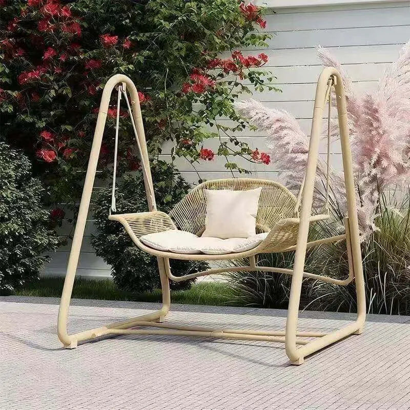 Solid Metal Frame Outdoor Swing Bench with Woven PE Rattan Seat
