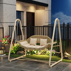 Solid Metal Frame Outdoor Swing Bench with Woven PE Rattan Seat