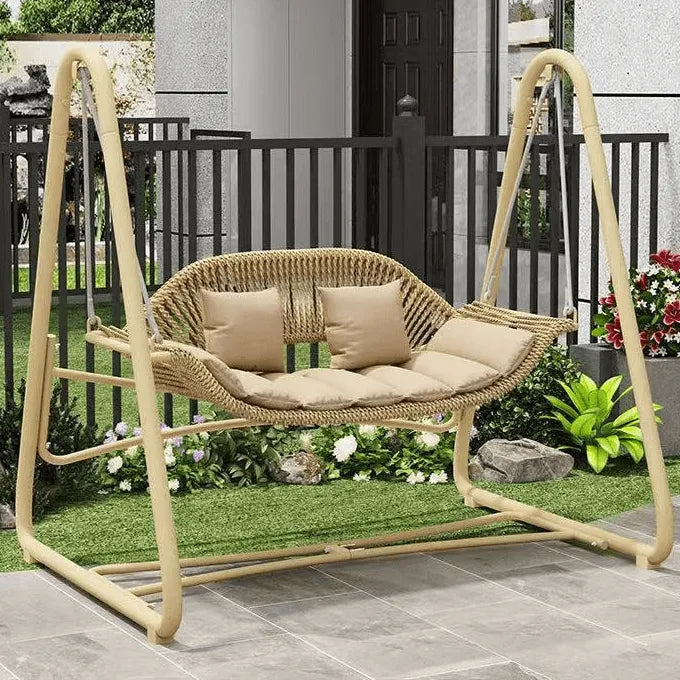 Solid Metal Frame Outdoor Swing Bench with Woven PE Rattan Seat Secondary image