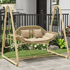 Solid Metal Frame Outdoor Swing Bench with Woven PE Rattan Seat