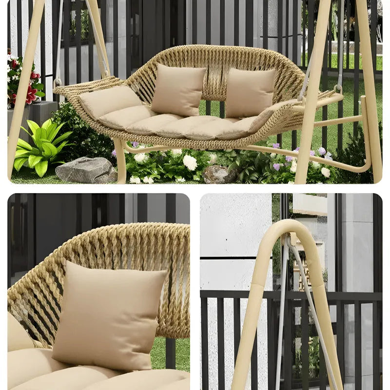Solid Metal Frame Outdoor Swing Bench with Woven PE Rattan Seat